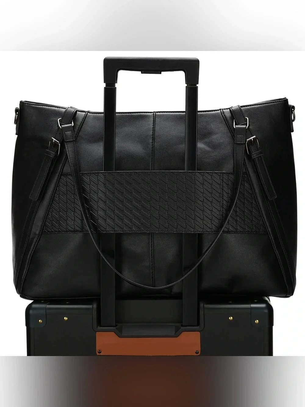 Elle Black Duffel Bag Shoulder Strap Leisure Luxe 33L Vegan Leather Weekender